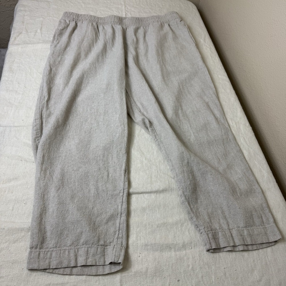Old Navy Womens Linen Blend Pants Oatmeal Size XL High Rise Wide Leg Beach Vacay